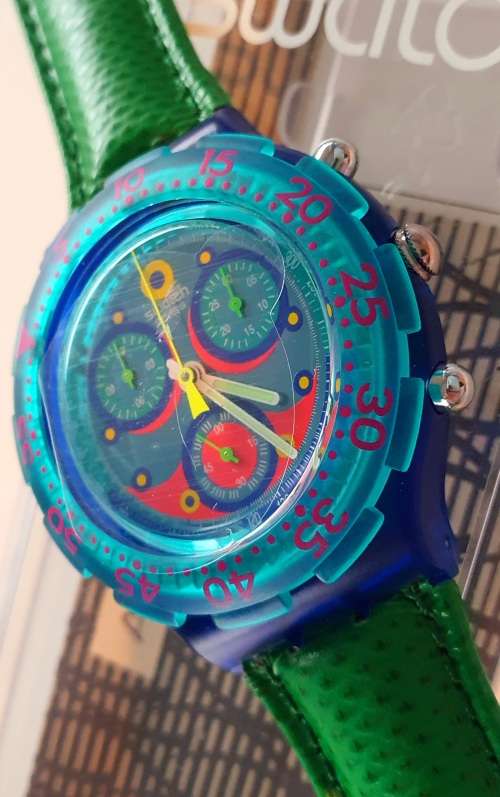 VINTAGE SWATCH AQUA CHRONO - STUNNING 90`s - HIGHLY COLLECTIBLE - IN ORIGINAL BOX